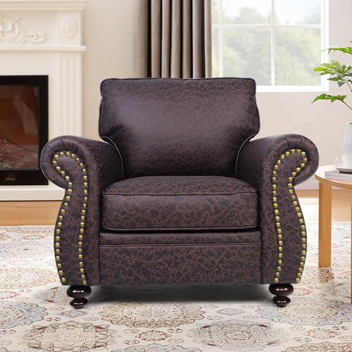Mid-Century Vintage Sofa Couches with Rivet Design,3-Seater Sofa,Removable Sofa Cover Upholstered Cushions and Solid Wood Frame (Brown, 3-Seater)