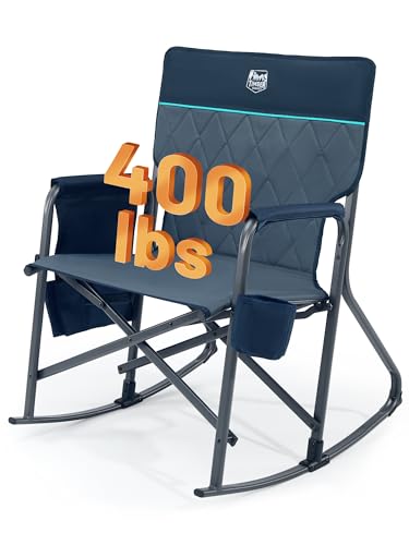 TIMBER RIDGE Folding Rocking Camping Chair, 400lbs Capacity Portable Oversized Outdoor Rocker with Hard Armrests, Cup Holder & Side Pocket