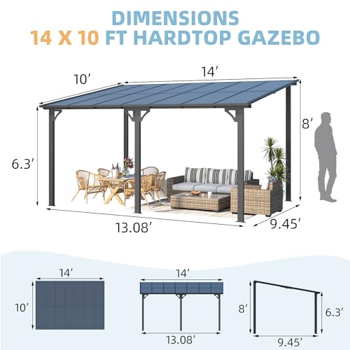 AECOJOY 10&rsquo; x 10&rsquo; Gazebo, Wall Mounted Gazebos Pergola on Clearance, Outdoor Patio Lean to Gazebo Awnings for Deck, Porch