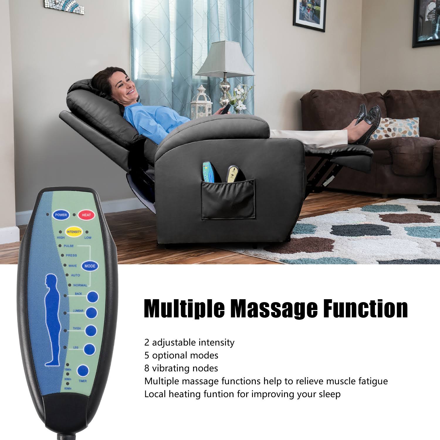 Walnew Power Lift Recliner with Massage and HEAT, Black - Black