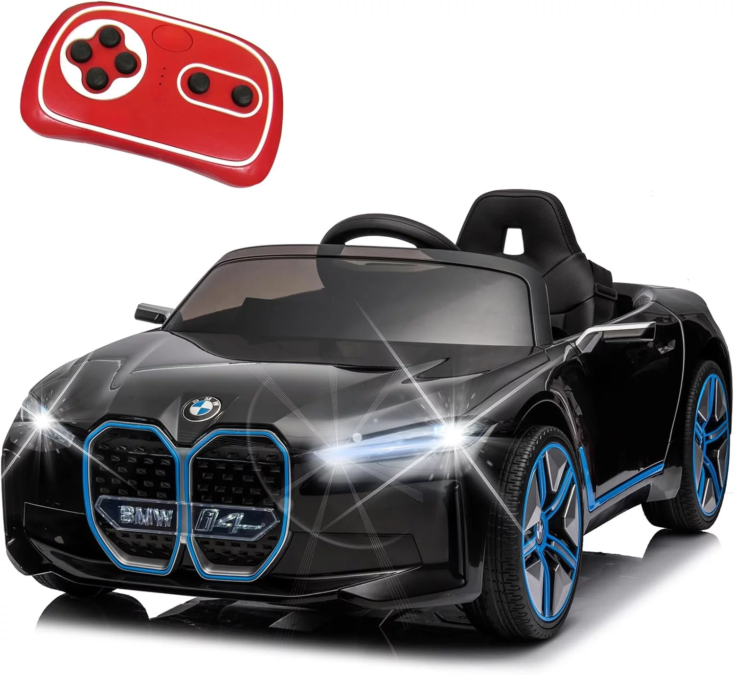 BMW i4 12V Kids Electric Ride-On Car with 2.4G Remote Control, Battery Powered Electric Vehicle Toys Car for 3-8 Years Old, Safety Belt, LED Lights