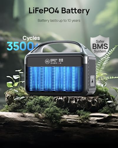 Portable Power Station, Outdoor 288Wh(90,000mAh) LiFePO4 Battery, 600W(1200W Surge) AC Outlets, 1.7H Fast Charging Solar Generator for Camping
