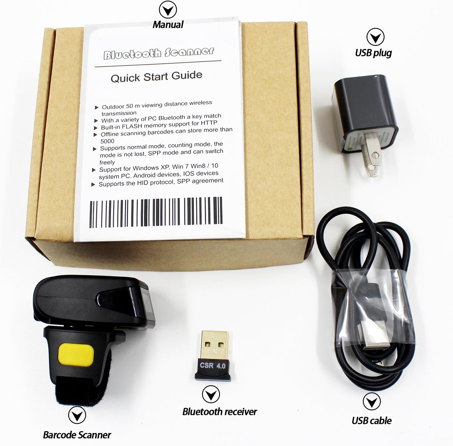 2D Bluetooth Ring Barcode Scanner,Symcode Wearable Wireless Finger Mini Bar Code Reader Scanner