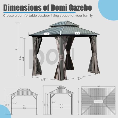 Domi 10' x 10' Hardtop Gazebo Outdoor Metal Gazebo with Galvanized Steel Double Roof Canopy, Curtains and Netting for Patio, Backyard, Deck