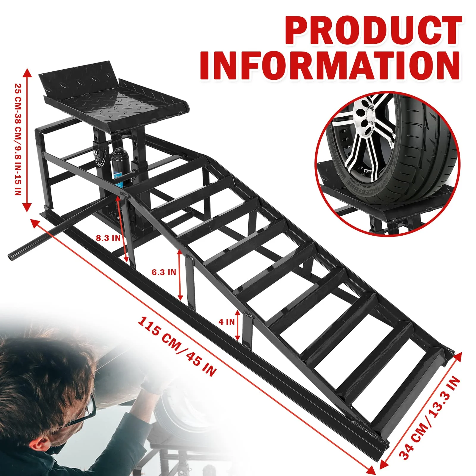 Confote 2 Pack Hydraulic Car Ramps 6600lbs 3T Low Profile Auto Car Truck Vehicle Service Ramps Lift for Garage Car Repair - Radiant Selections
