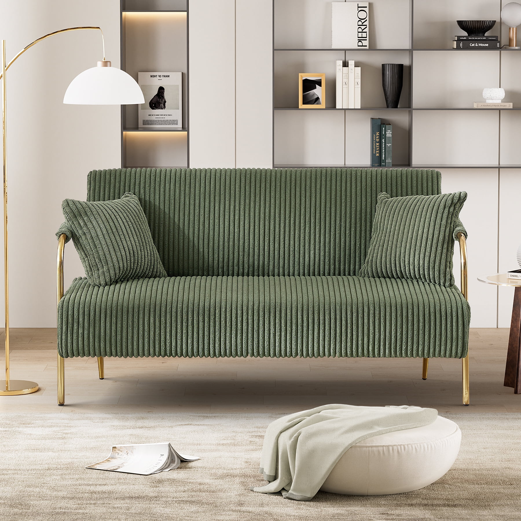 Rophefx Upholstered Loveseat, Tufted Velvet Futon Sofa Bed with 2 Pillows