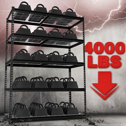 WORKPRO 5-Tier Metal Shelving Unit, 48”W x 24”D x 72”H, Heavy Duty Adjustable Storage Rack, 4000 lbs Load Capacity (Total), for Garage, Basement