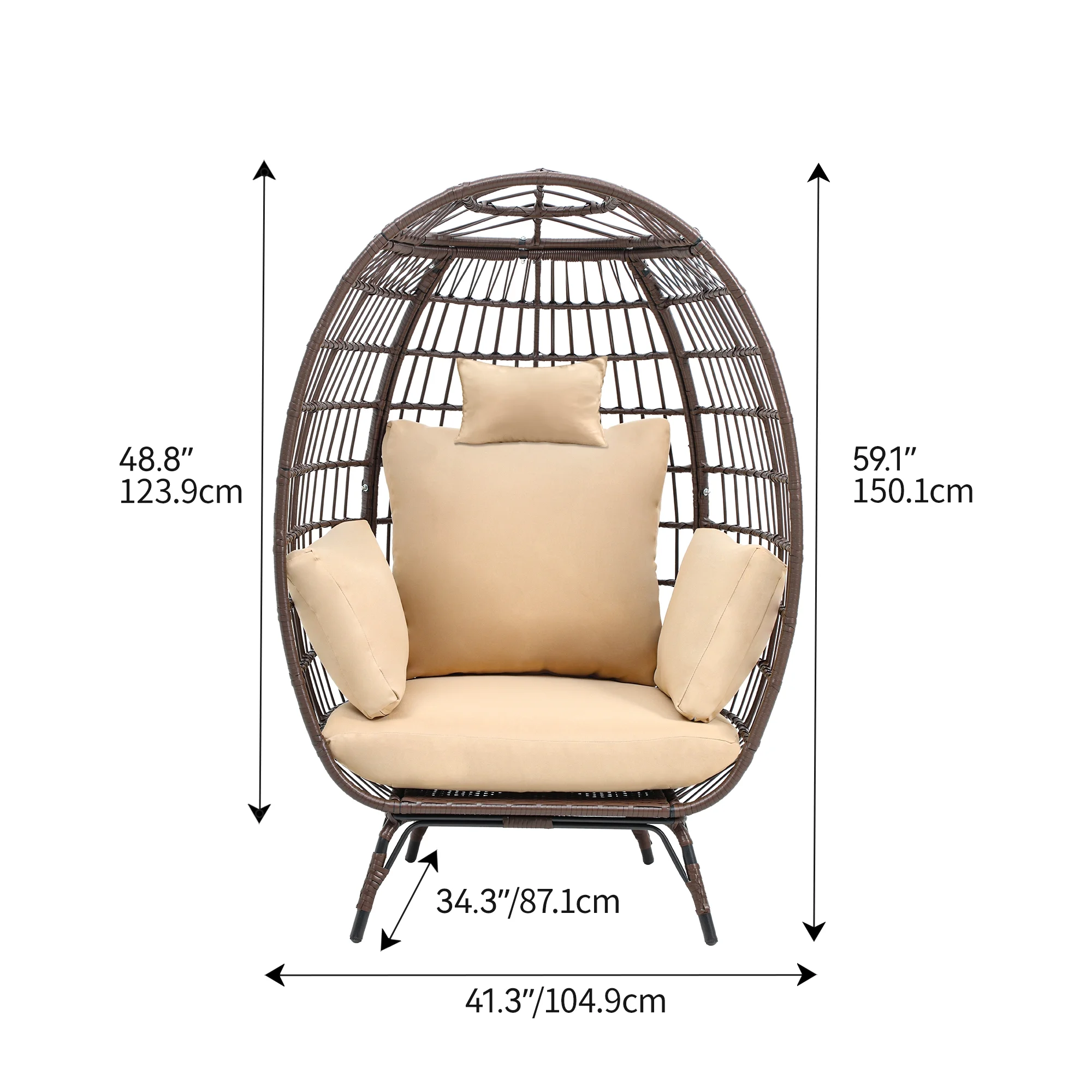 Dextrus Egg Chair Outdoor Egg Lounge Chair with Cushion Wicker Chair PE Rattan Chair for Patio, Garden, Backyard, Porch-Beige