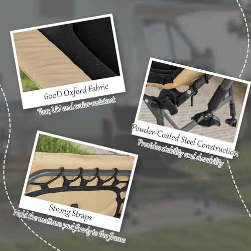 Outsunny Camping Cot for Adults, Folding Bed with Soft Padded Cushions & Headrest, 180° Adjustable Reclining Lounger