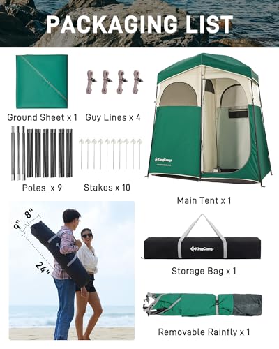 KingCamp Shower Tent, Portable Privacy Tent Outdoor Camping 1/2 Room Toilet Tents with Shower Bag & Dressing Room for Travel Beach Tailgate