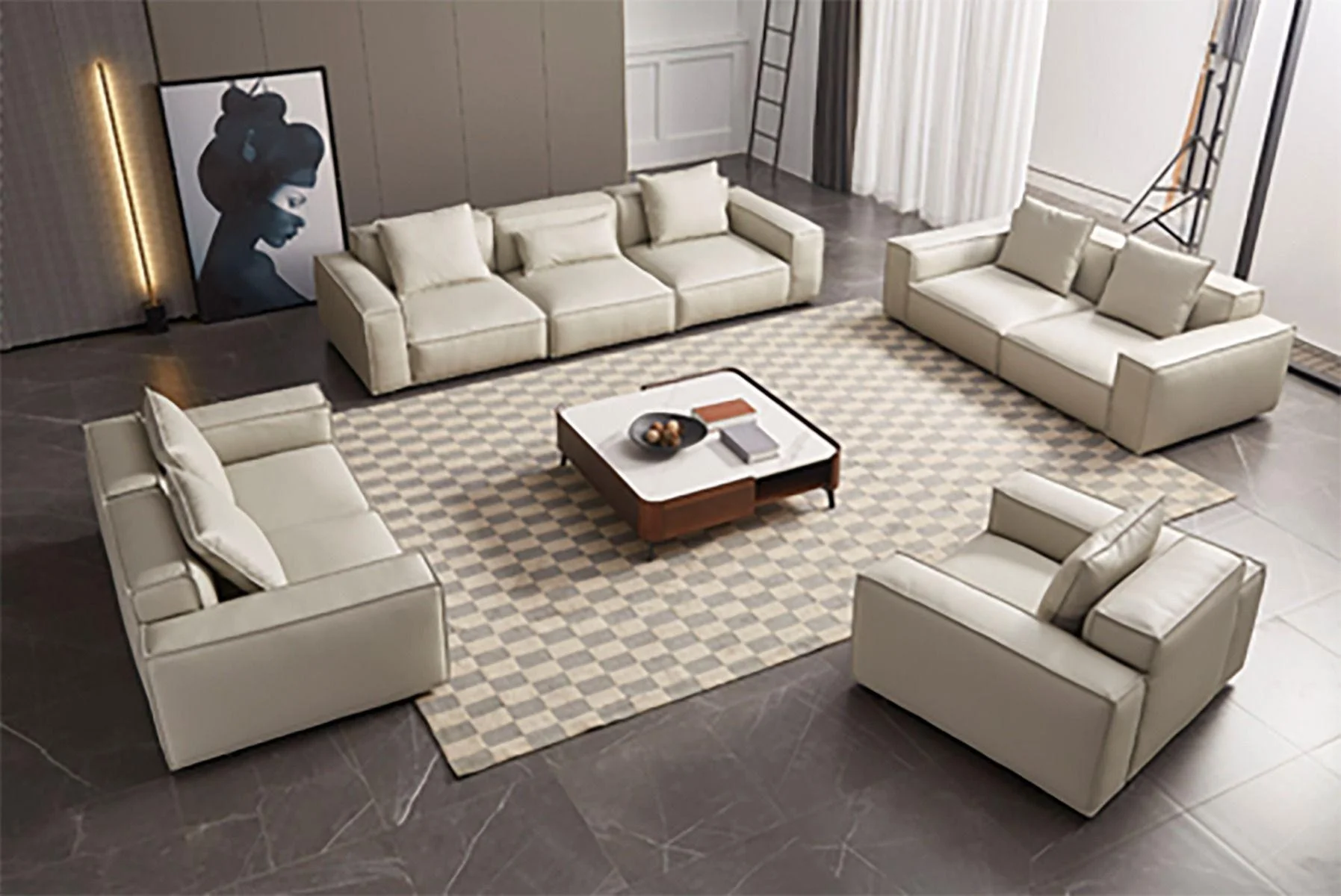 Modern Light Gray Full Leather Sofa American Eagle EK8008-LG