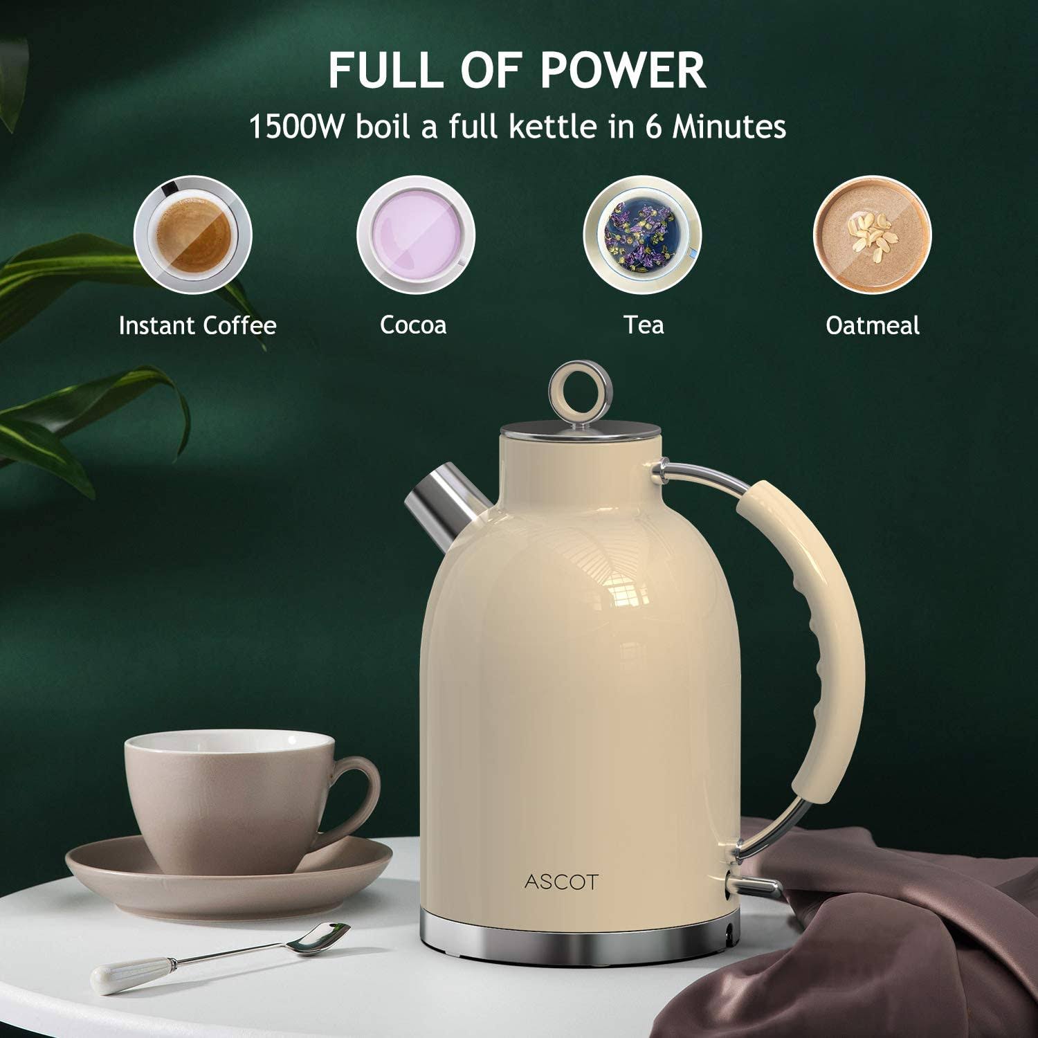 Electric Kettle,ASCOT Electric Kttle Stainless Steel Tea Kettle Fast Boiling