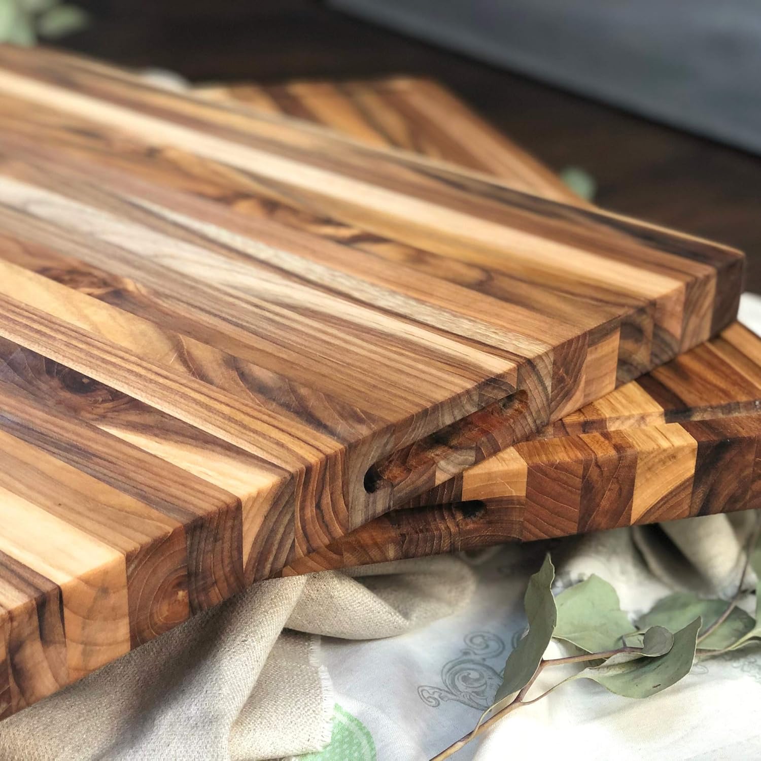 Large Teak Wood Cutting Board - Juice Groove, Reversible, Thick Edge Grain Carving Block (17 x 13 x 1.6 inches | Large)