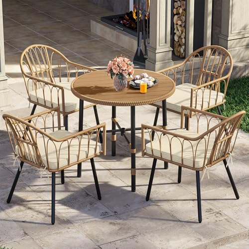 YITAHOME 5 Pieces Outdoor Patio Dining Table Chair Set,Wicker Patio Dining Set,Outdoor Rattan Dining Table Set for Patio, Backyard, Balcony