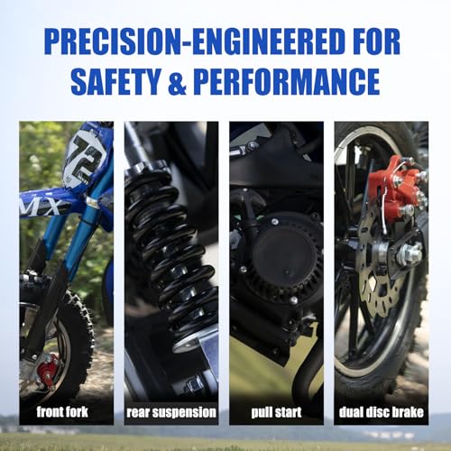 Kids Off-Road Dirt Bike 49CC 2-Stroke Gas Powered Mini Motorcycle with Front & Rear Disc Brakes, Easy Pull Start, 30 MPH Max Speed, 220 LBS Capacity