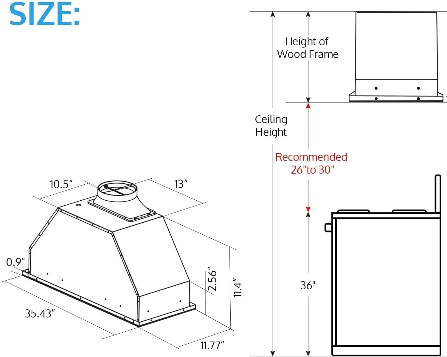 IKTCH 36 inch Built-in/Insert Range Hood 900 CFM, Ducted/Ductless Convertible Duct