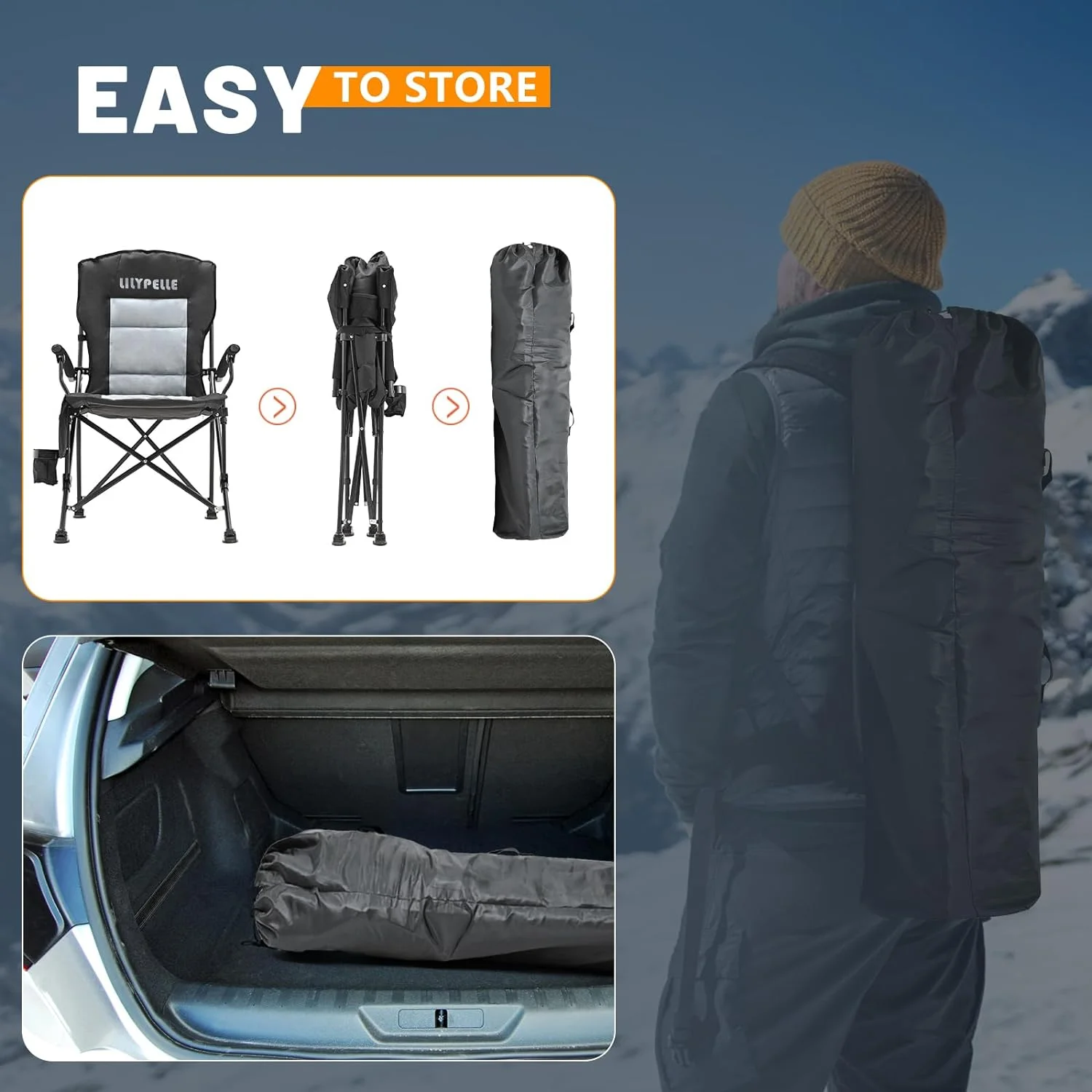 ABORON Heated Camping Chairs, Fully Padded Heavy Duty Folding Chairs for Outside, Supports 400 lbs, Portable Outdoor Camp Chairs for Sport Events