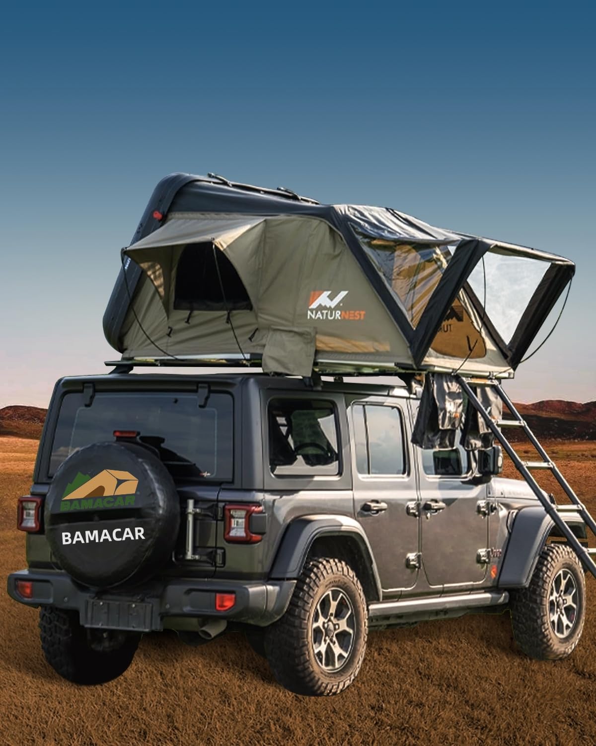 Naturnest Rooftop Tent Hard Shell with 2 Chair, BAMACAR Rooftop Tent for Jeep SUV Pickup Truck Van Overland Tent