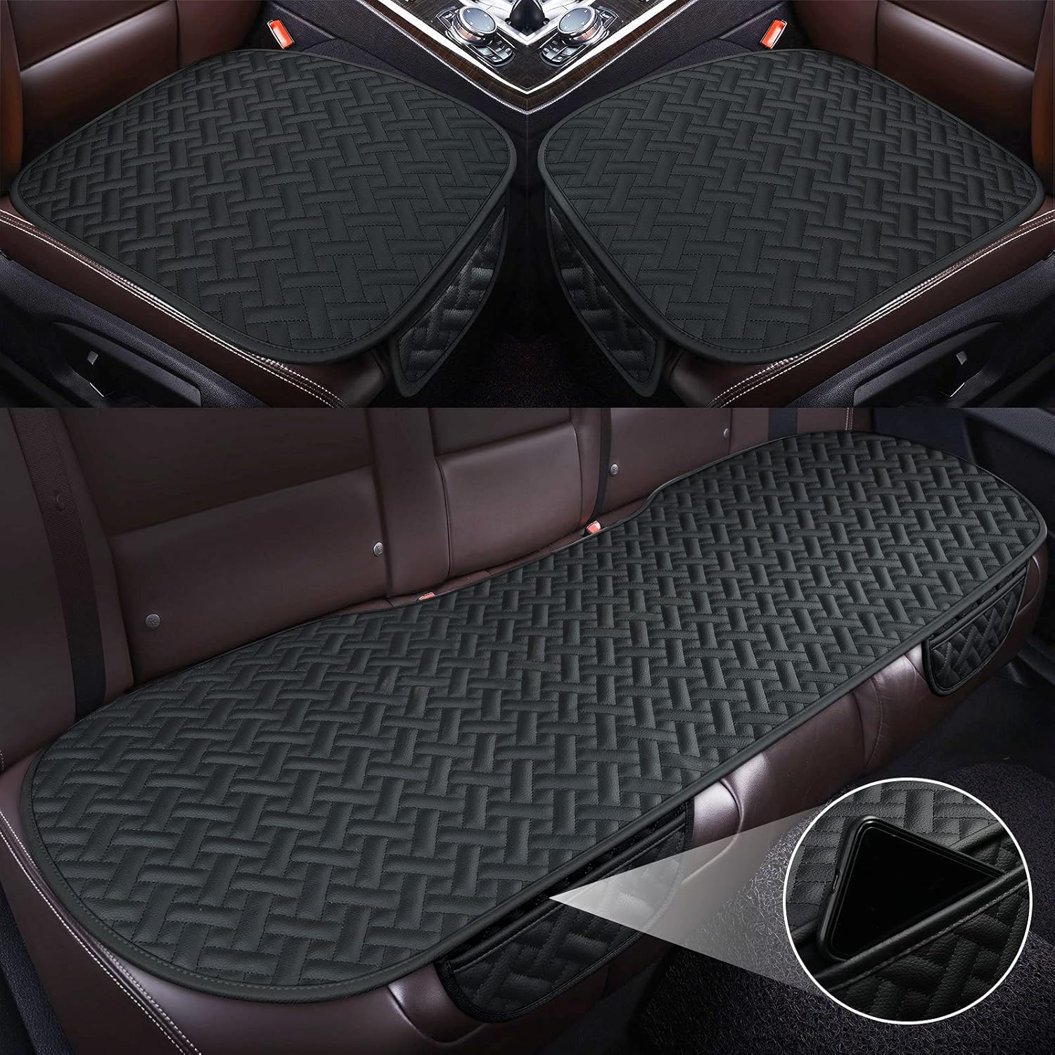 BaoLL Car Seat Bottom Covers with Pocket, Universal Car Seat Covers Full Set with Non-Slip Bottom Pad