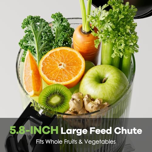 Cold Press Juicer, 5.8" Wide Feed Chute Juice Extractor Machine with 400W, High Juice Yield, Slow Masticating Juicer for Whole Vegetables & Fruits