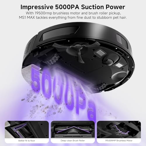 MONSGA Robot Vacuum and Mop Combo, 5000Pa Robotic Vacuum with 3.5L Self Emptying Station, Lidar Navigation Robot Vacuum Cleaner, 180mins Runtime