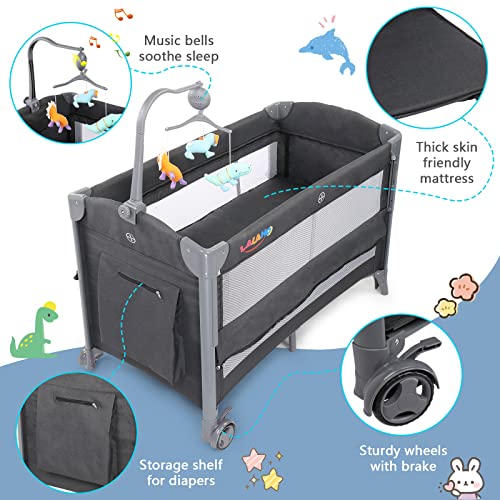 Ktaxon 3 in 1 Baby Bassinet, Bassinet Bedside Sleeper Baby Crib with 3 Levels Height Adjustment