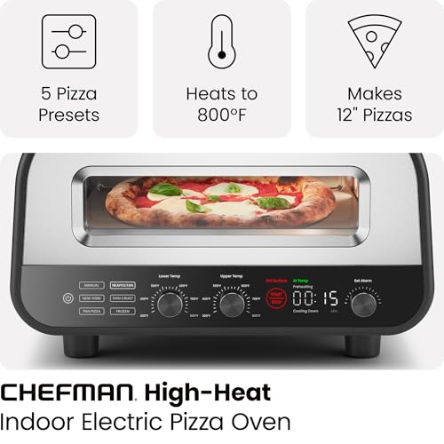 CHEFMAN Indoor Pizza Oven - Makes 12 Inch Pizzas in Minutes, Heats up to 800°F - Countertop Electric Pizza Maker with 5 Touchscreen Presets