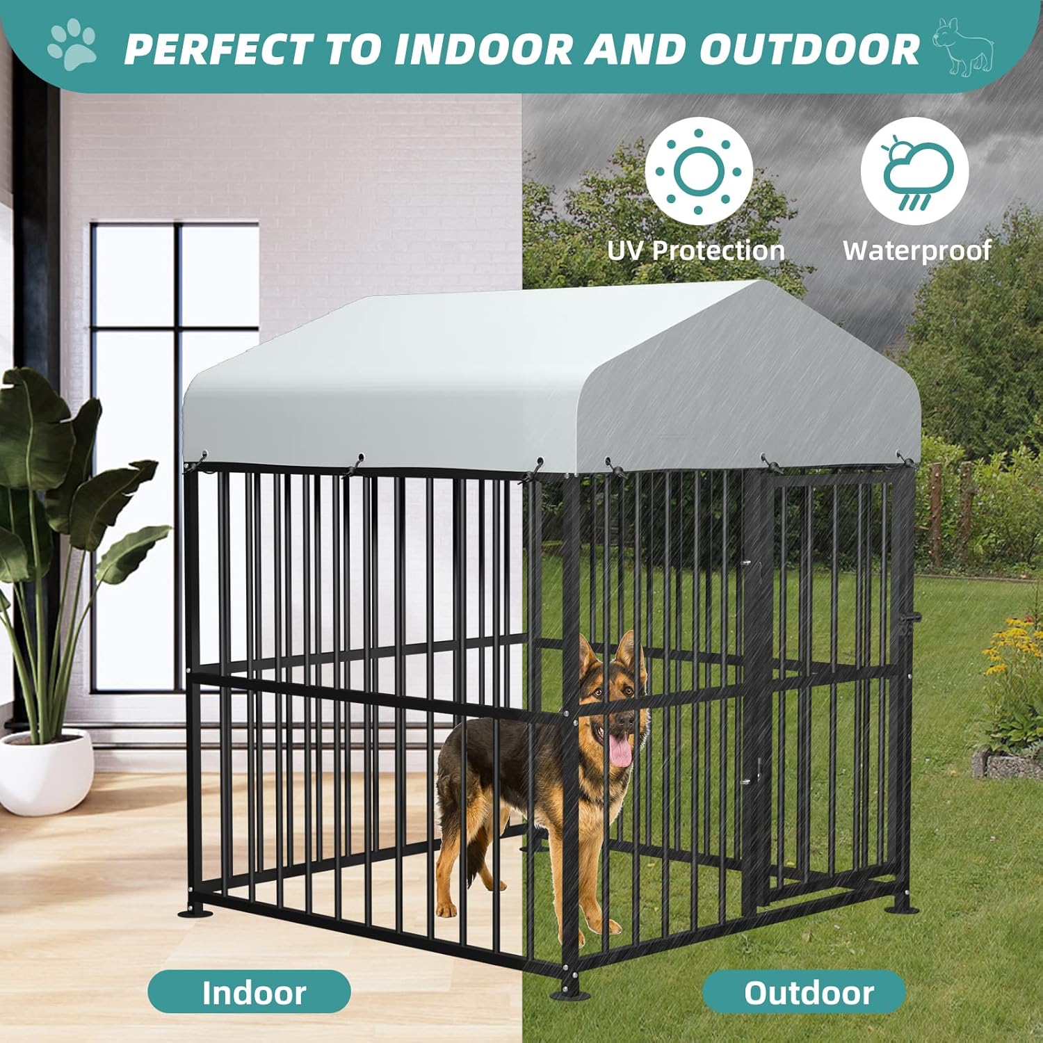 MEETWARM Large Outdoor Dog Kennel, Metal Heavy Duty Outdoor Indoor Pet Playpen