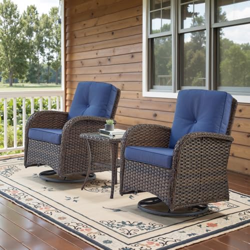 Patio Wicker Chairs Swivel Rocker - Outdoor Swivel Rocking Chairs Set of 2 with Rattan Side Table