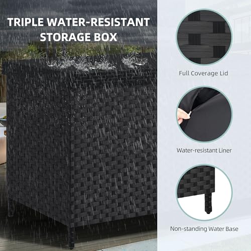 YITAHOME 230 Gal Outdoor Storage Box, XXL All-Weather Wicker Deck Box for Patio Furniture, Cushions, Pool Accessories and Garden Tools - Black