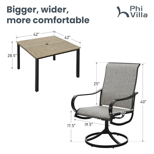 PHI VILLA 5 PCS Outdoor Patio Dining Set with Swivel Dining Chairs (Blue) and 37"x 37" Metal Steel Dining Table(1.57" Umbrella Hole)