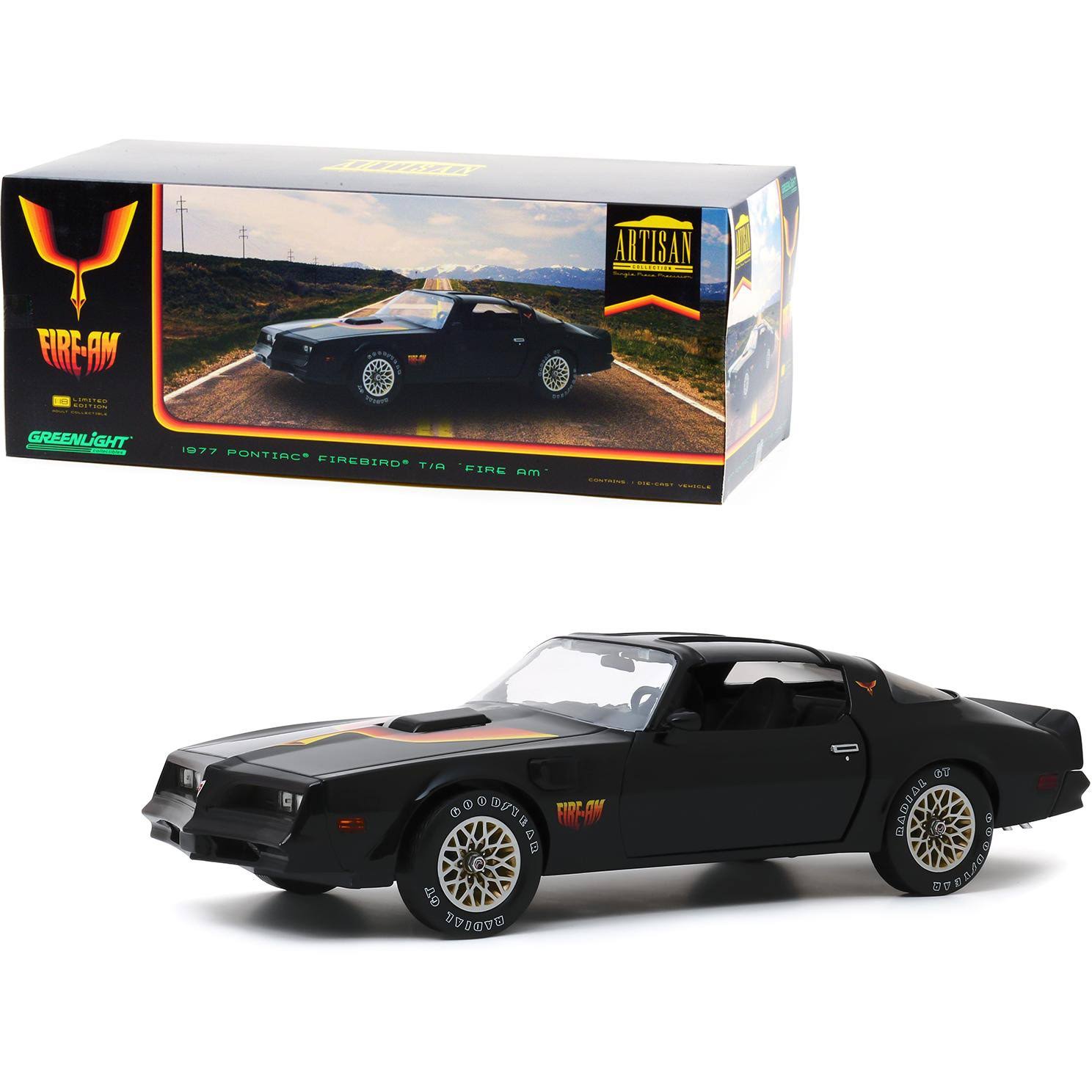 1977 Pontiac Firebird Trans Am T/A Fire Am by Very Special Equipment (VSE) Black with Hood Bird 1/18 Diecast Model Car by Greenlight