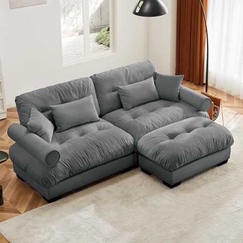 130" Modular Sectional Sofa,Velvet Upholstered Couches for Living Room,3 Seater Green Sofa Couch with Movable Ottoman