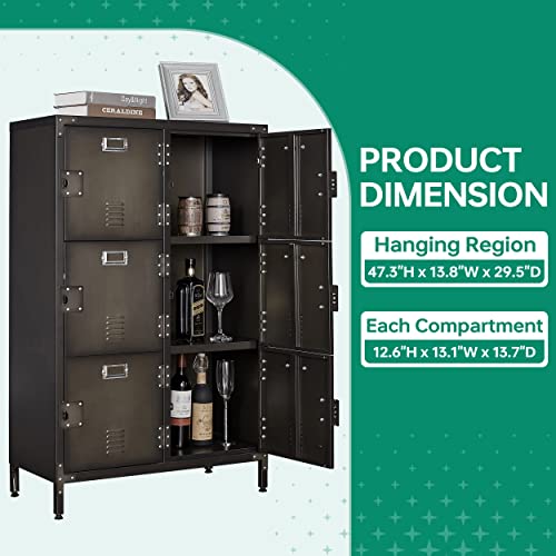 Letaya Metal Storage Locker,47" Steel Retro Cabinets 6 Doors Lockable,Adjustable Feet Organizer Cabinets for Employees Home Office School Gym (6 Door)