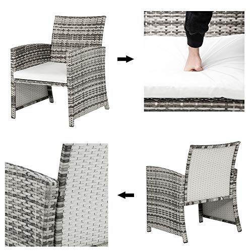 5 Pieces Wicker Patio Furniture Set, Patio Chairs with Ottomans & Table, Rattan Outdoor Patio Furniture Conversation Sets for Balcony, Porch