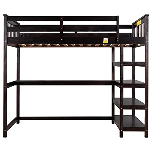 Harper & Bright Designs Full Loft Bed with Desk and Wardrobe,Solid Wood Loft Bed Frame Full with Storage Drawers for Kids Teens Adults