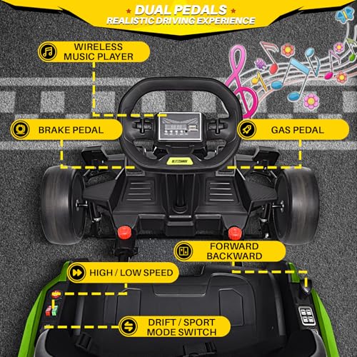 Blitzshark 24V Kids Go Kart 300W Powerful Drift Kart Electric Pedal Kart Outdoor Race Toy, with 2X150W Strong Motor, 7AH Big Battery