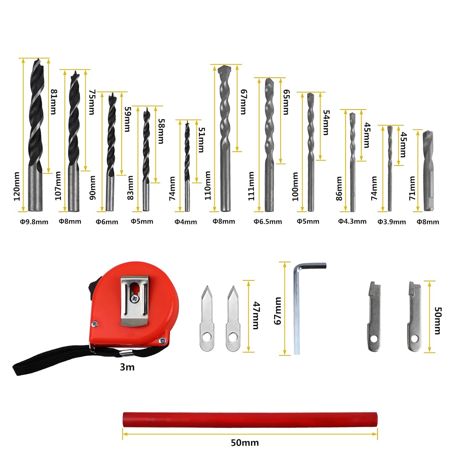 Adjustable Hole Saw Cutter Kit 1-5/8" to 8" (40-200mm) Twin Blade Hole Saw with ABS Dust Shield for Making recessed Lights