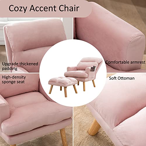 INZOY Accent Chairs with Ottoman, Velvet Fabric Armchair with Ottoman for Bedroom Living Room