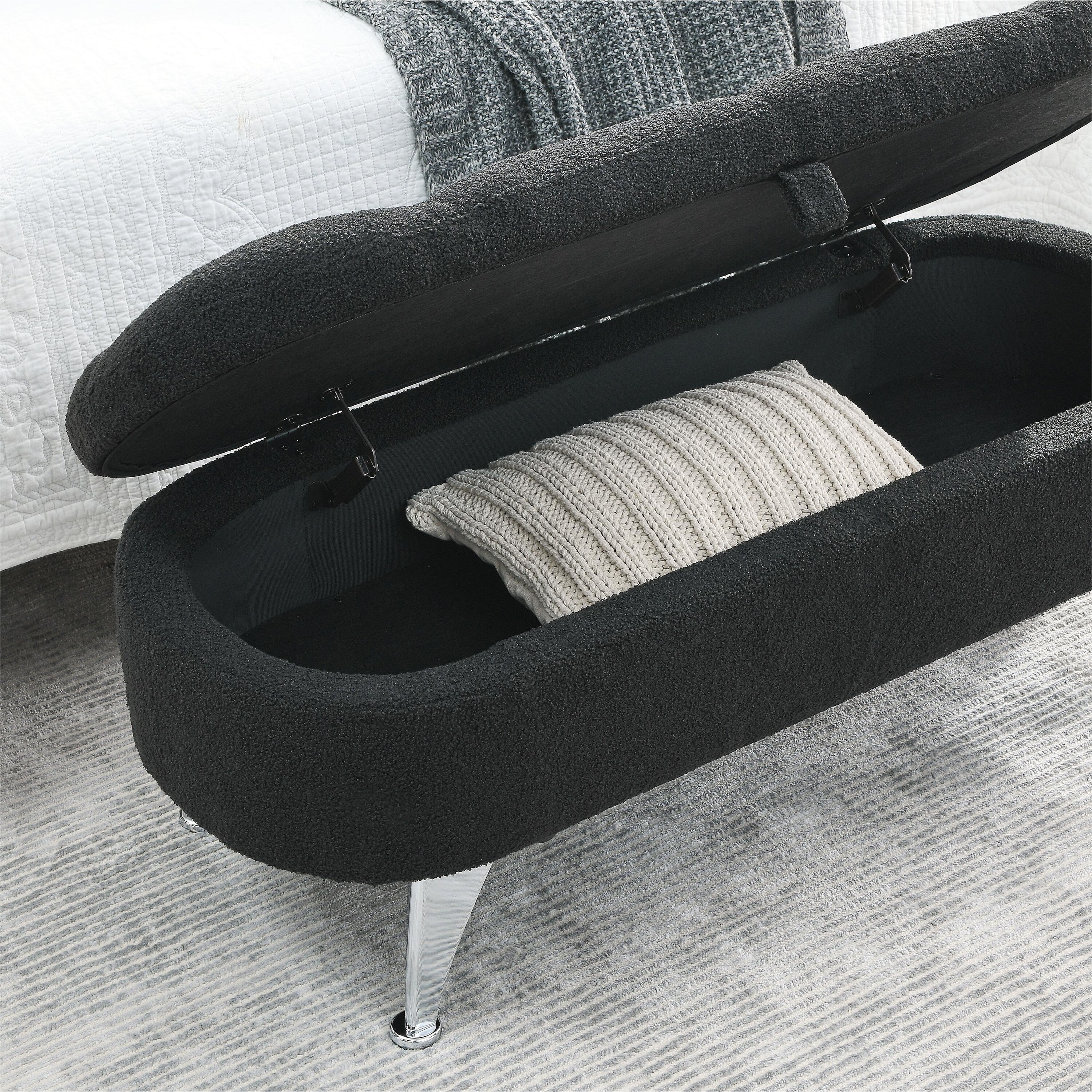 Length 45.5 inches Storage Ottoman Bench Black teddy