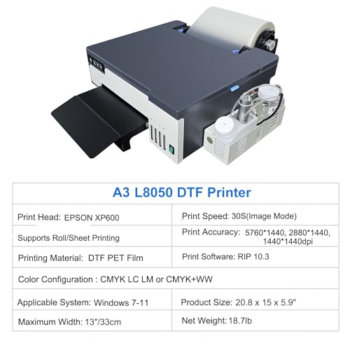 DTF Printer Machine - with XP600 Printhead, Faster Speed Higher Resolution 5760 * 1440dpi, T Shirt Printer DTF Transfer Machine with Roll Feeder