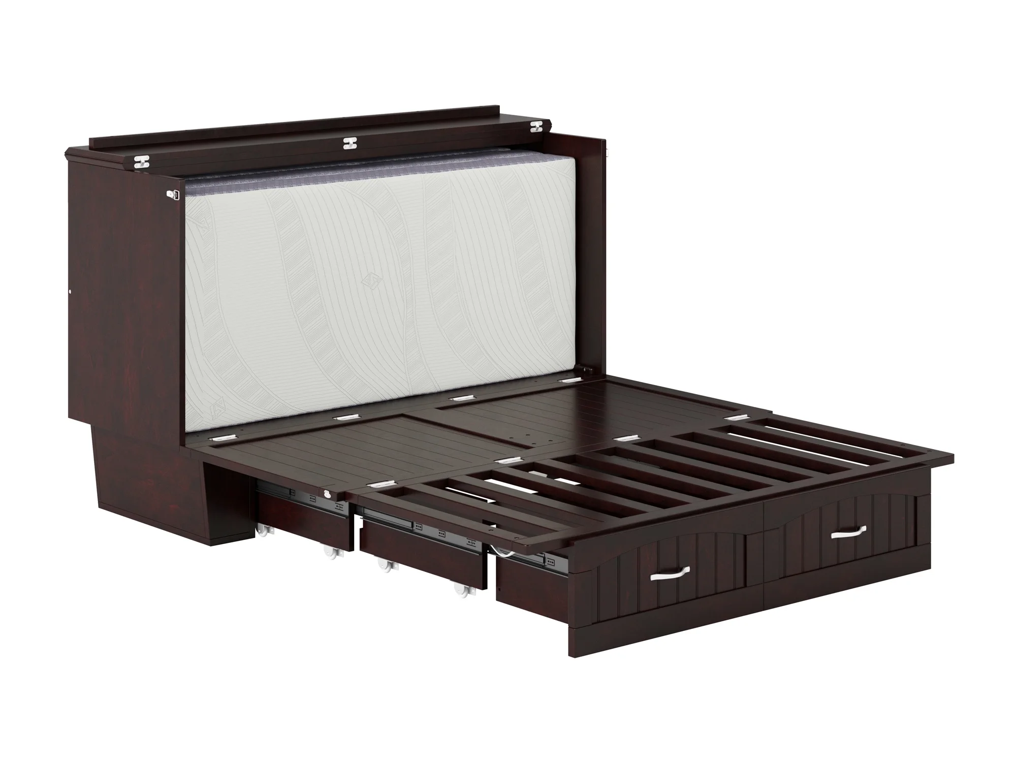 AFI Nantucket Queen Solid Wood Murphy Bed Chest with Mattress, Drawer & Charger in Espresso