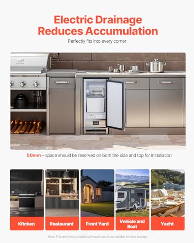 VEVOR Under Counter Ice Maker Machine, Crescent Ice, 25 Lbs/Day Stainless Steel Built in Ice Maker with Reversible Door