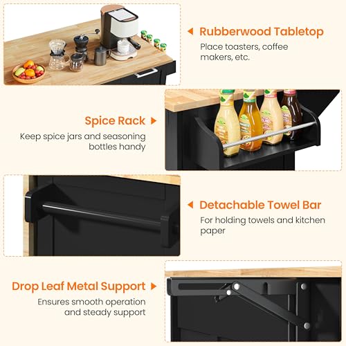 Yaheetech Kitchen Island Cart with Drop-Leaf Countertop
