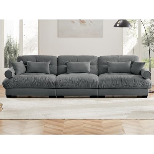 130" Modular Sectional Sofa,Velvet Upholstered Couches for Living Room,3 Seater Green Sofa Couch with Movable Ottoman