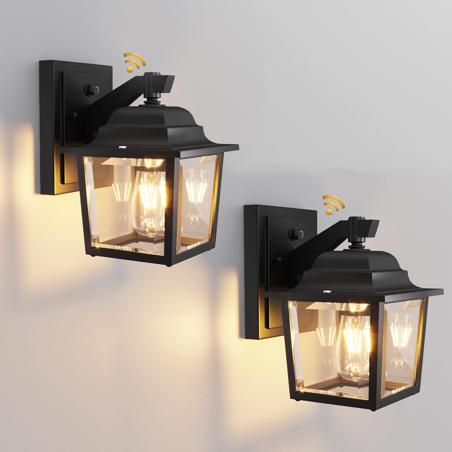 Black Outdoor Wall Lights 1 Light Porch Lights 2 Packs Dusk to Dawn Outdoor Wall Lantern with Sensor