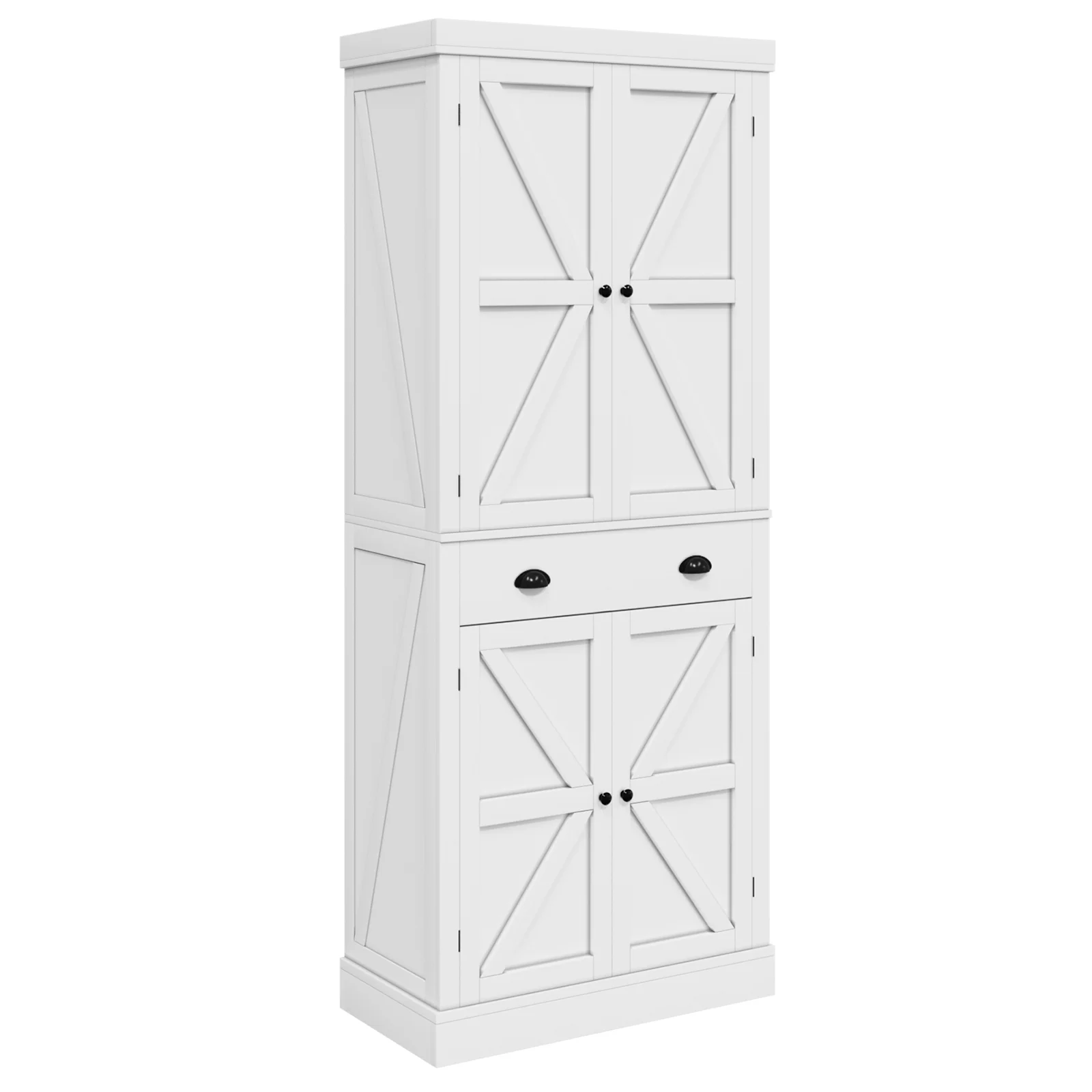 Oneinmil 72" Pantry Storage Cabinet, Tall Kitchen Pantry with Farmhouse Barn Doors for Kitchen, Rustic White