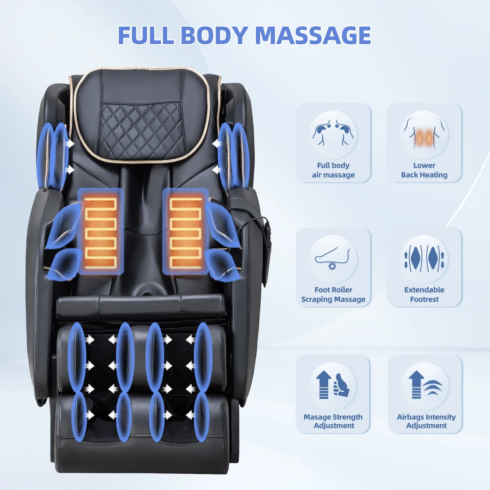 MassaMAX 2024 Assembled Full Body Massage Chair .Zero Gravity Recliner,Bluetooth Speaker in Black