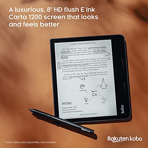 Kobo Sage | eReader | 8” HD Glare Free Touchscreen | Waterproof | Adjustable Brightness and Color Temperature | Blue Light Reduction | Bluetooth |