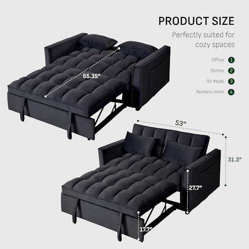 FLEXISPOT XCT4 Convertible Sofa Bed, 3-in-1 Loveseat Sofa Couch with Adjustable Backrest, Pull Out Couch with 2 Pillows & 2 Side Pockets